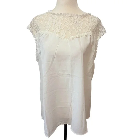 Misslook White Lace Size XL Crochet Trim Cap Sleeve Blouse Tops Boho - Picture 2 of 8